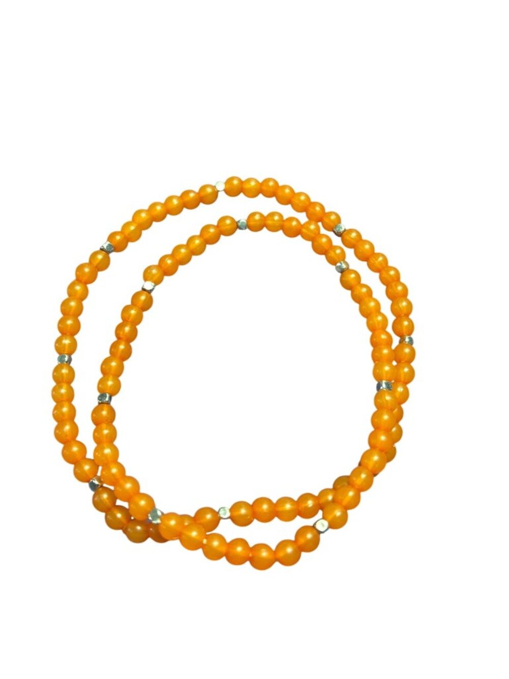 Set of 2 Orange and Silvertone Beaded Stretchy Bracelets